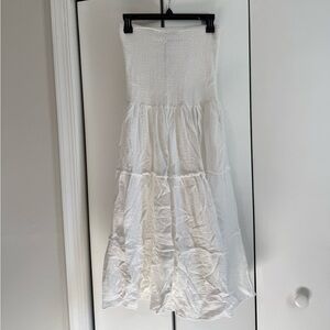 Bershka White Strapless Smocked Maxi skirt